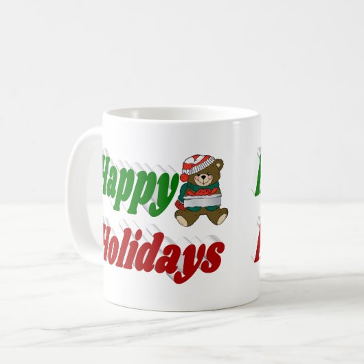 ハッピーホリデーズベアークリスマスハーフタイポグラフィ コーヒーマグカップ (正面左)