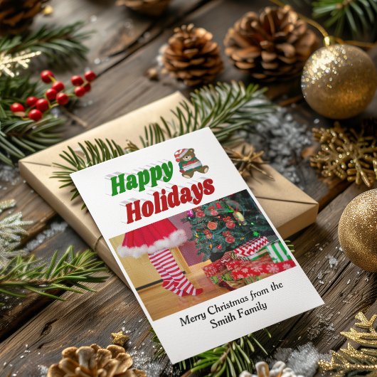 ハッピーホリデーズベアークリスマスフォトタイポグラフィ シーズンカード