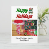 ハッピーホリデーズベアークリスマスフォトタイポグラフィ シーズンカード (スタンド正面)