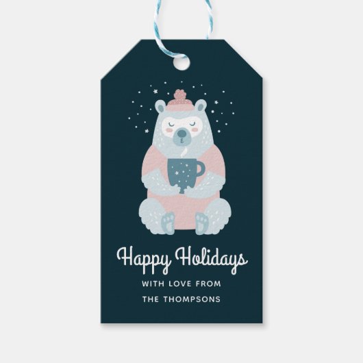 ハッピーホリデーズベアーホールディングマパーソナライズされたグ ギフトタグ (正面)