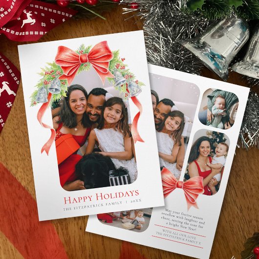 ハッピーホリデーズベルが水彩写真を弓 シーズンカード