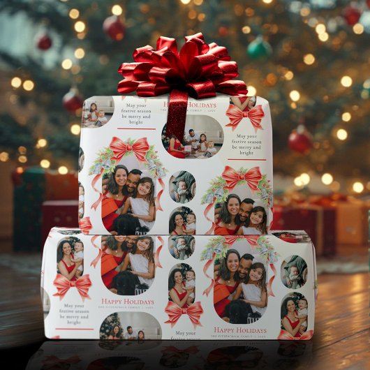 ハッピーホリデーズベルが水彩写真を弓 ラッピングペーパー