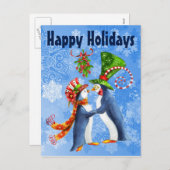 ハッピーホリデーズペンギンカップルの下ザミスタントー シーズンポストカード (正面/裏面)