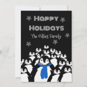 ハッピーホリデーズペンギンパーソナライズされたブラック シーズンカード (正面)