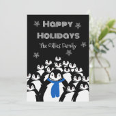 ハッピーホリデーズペンギンパーソナライズされたブラック シーズンカード (スタンド正面)