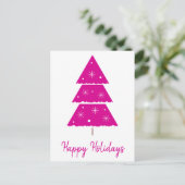 ハッピーホリデーズホットピンククリスマスツリー雪の結晶 シーズンポストカード (スタンド正面)
