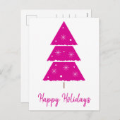 ハッピーホリデーズホットピンククリスマスツリー雪の結晶 シーズンポストカード (正面/裏面)