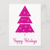 ハッピーホリデーズホットピンククリスマスツリー雪の結晶 シーズンポストカード (正面)