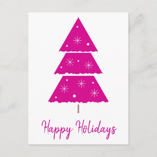ハッピーホリデーズホットピンククリスマスツリー雪の結晶 シーズンポストカード (正面)