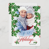 ハッピーホリデーズホリーとベリー垂直方向の写真 シーズンカード (正面/裏面)