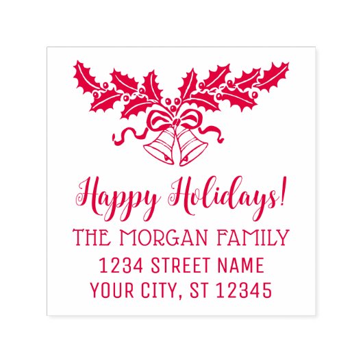 ハッピーホリデーズホリーアンドベルズネーム差出人住所 セルフインキングスタンプ (デザイン)