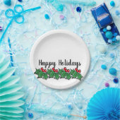 ハッピーホリデーズホリースプリグクリスマスグリーン ペーパープレート (パーティー)