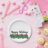 ハッピーホリデーズホリースプリグクリスマスグリーン ペーパープレート (パーティー)