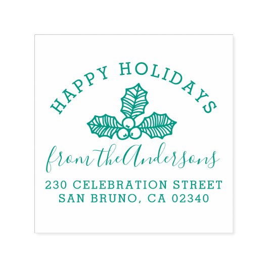 ハッピーホリデーズホリーファミリーネーム&差出人住所 セルフインキングスタンプ (デザイン)