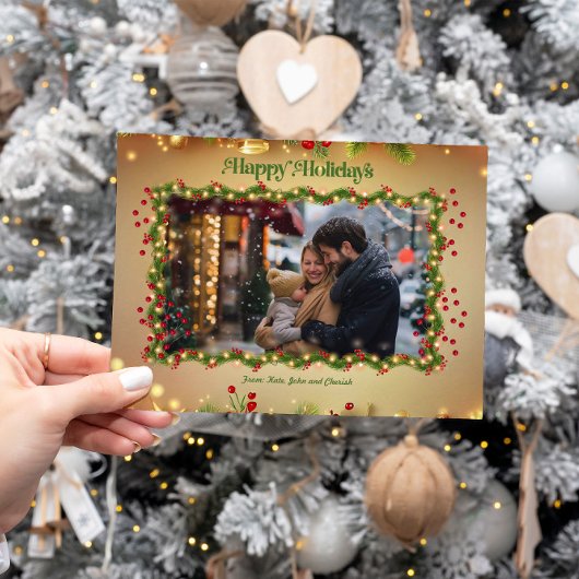 ハッピーホリデーズホリーフォトクリスマスカード シーズンカード