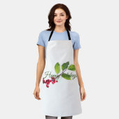 ハッピーホリデーズホリーベリーと葉 エプロン (着用した状態)