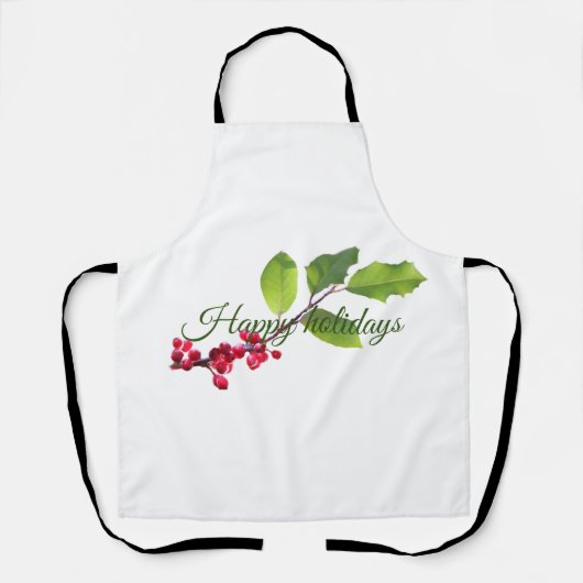 ハッピーホリデーズホリーベリーと葉 エプロン (正面)