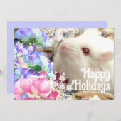 ハッピーホリデーズホワイトハムスターとスイートピースフラワー シーズンカード (正面/裏面)