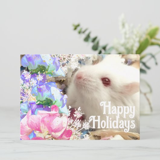 ハッピーホリデーズホワイトハムスターとスイートピースフラワー シーズンカード (スタンド正面)