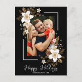 ハッピーホリデーズホワイトフラワークリスマスフォト ポストカード (正面)