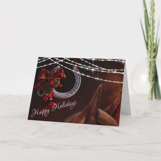 ハッピーホリデーズホースと馬蹄型クリスマス シーズンカード (正面)