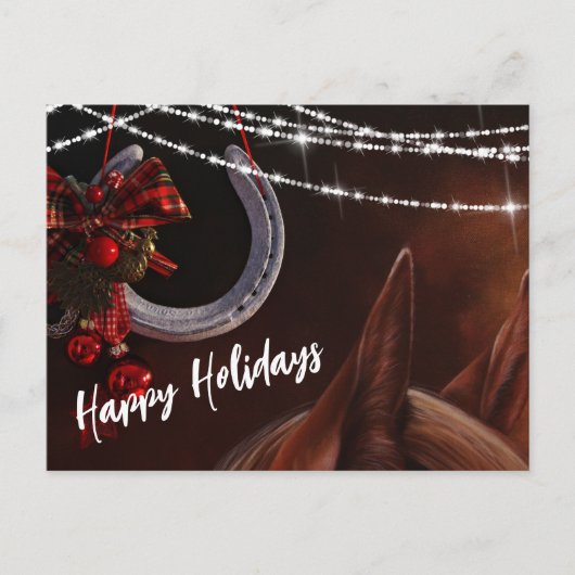 ハッピーホリデーズホースと馬蹄型クリスマス シーズンポストカード (正面)