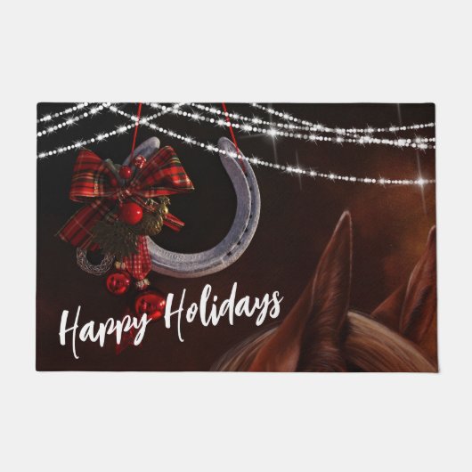 ハッピーホリデーズホースと馬蹄型クリスマス ドアマット (正面)