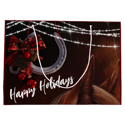 ハッピーホリデーズホースと馬蹄型クリスマス ラージペーパーバッグ (裏面)