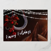 ハッピーホリデーズホース&ホースシュークリスマスフラット 箔シーズンカード (正面)