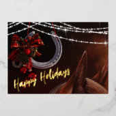 ハッピーホリデーズホース&ホースシュークリスマスフラット 箔シーズンカード (正面)