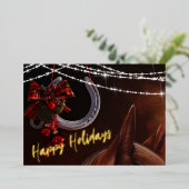 ハッピーホリデーズホース&ホースシュークリスマスフラット 箔シーズンカード (立ち正面)