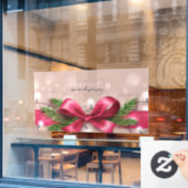 ハッピーホリデーズボウとクリスマスライト ウィンドウサイン (カフェ窓)