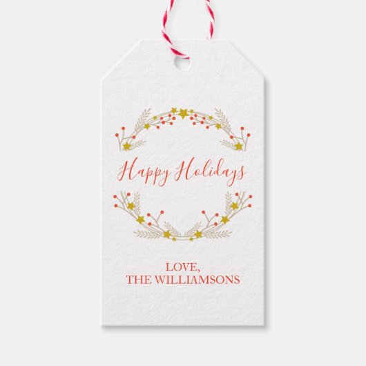 ハッピーホリデーズボタニカルクリスマスリース ギフトタグ (正面)