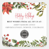 ハッピーホリデーズボタニカルビジネスロゴクリスマス スクエアシール (正面)