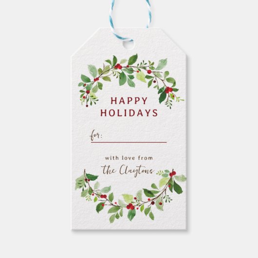 ハッピーホリデーズボタニカルファミリーネームクリスマス ギフトタグ (正面)