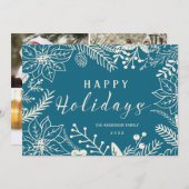 ハッピーホリデーズボタニカルブルーとホワイトフォトカード シーズンカード (正面/裏面)