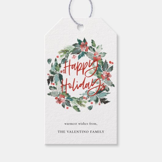 ハッピーホリデーズボタニカルベリーリースクリスマス ギフトタグ (正面)