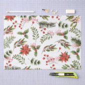 ハッピーホリデーズボタニカルポインセチア緑 薄葉紙 (クラフト)