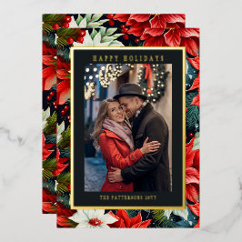 ハッピーホリデーズポインセチアフローラ写真クリスマス 箔シーズンカード