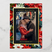 ハッピーホリデーズポインセチアフローラ写真クリスマス 箔シーズンカード (正面)