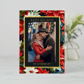 ハッピーホリデーズポインセチアフローラ写真クリスマス 箔シーズンカード (立ち正面)