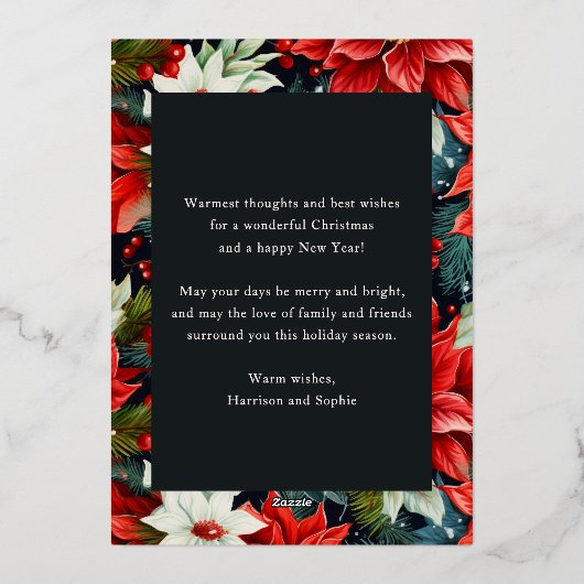 ハッピーホリデーズポインセチアフローラ写真クリスマス 箔シーズンカード (裏面)
