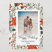 ハッピーホリデーズポインセチアChristmas Family Photo シーズンカード (正面/裏面)