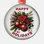 ハッピーホリデーズポインセティアアンドホリー メタルオーナメント (正面)