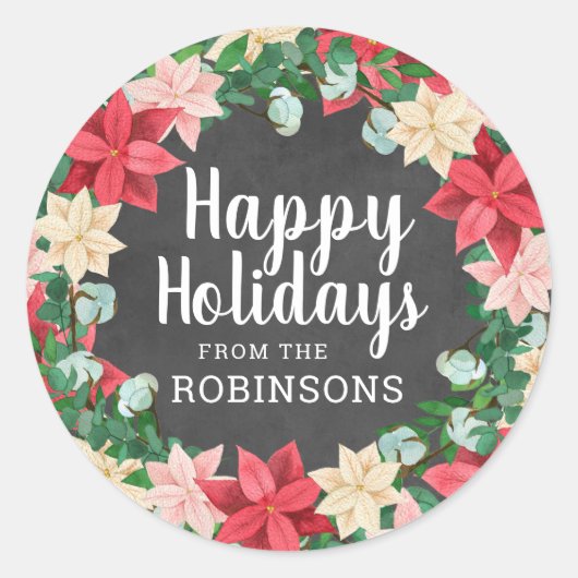 ハッピーホリデーズポインセティアシャルボード ラウンドシール (正面)