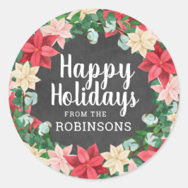 ハッピーホリデーズポインセティアシャルボード ラウンドシール