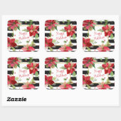 ハッピーホリデーズポインセティアスブラックストライプシール スクエアシール (シート)