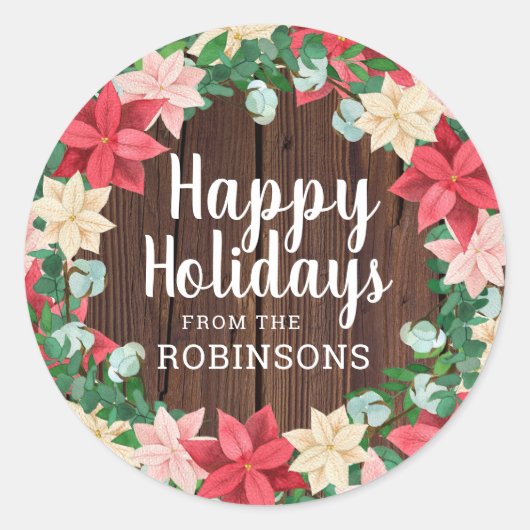 ハッピーホリデーズポインセティアダークウッド ラウンドシール (正面)