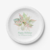 ハッピーホリデーズポインセティアピンク金ゴールドシエレガントック ペーパープレート (正面)