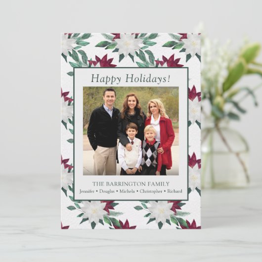 ハッピーホリデーズポインセティアファミリーフォトフラット シーズンカード (スタンド正面)